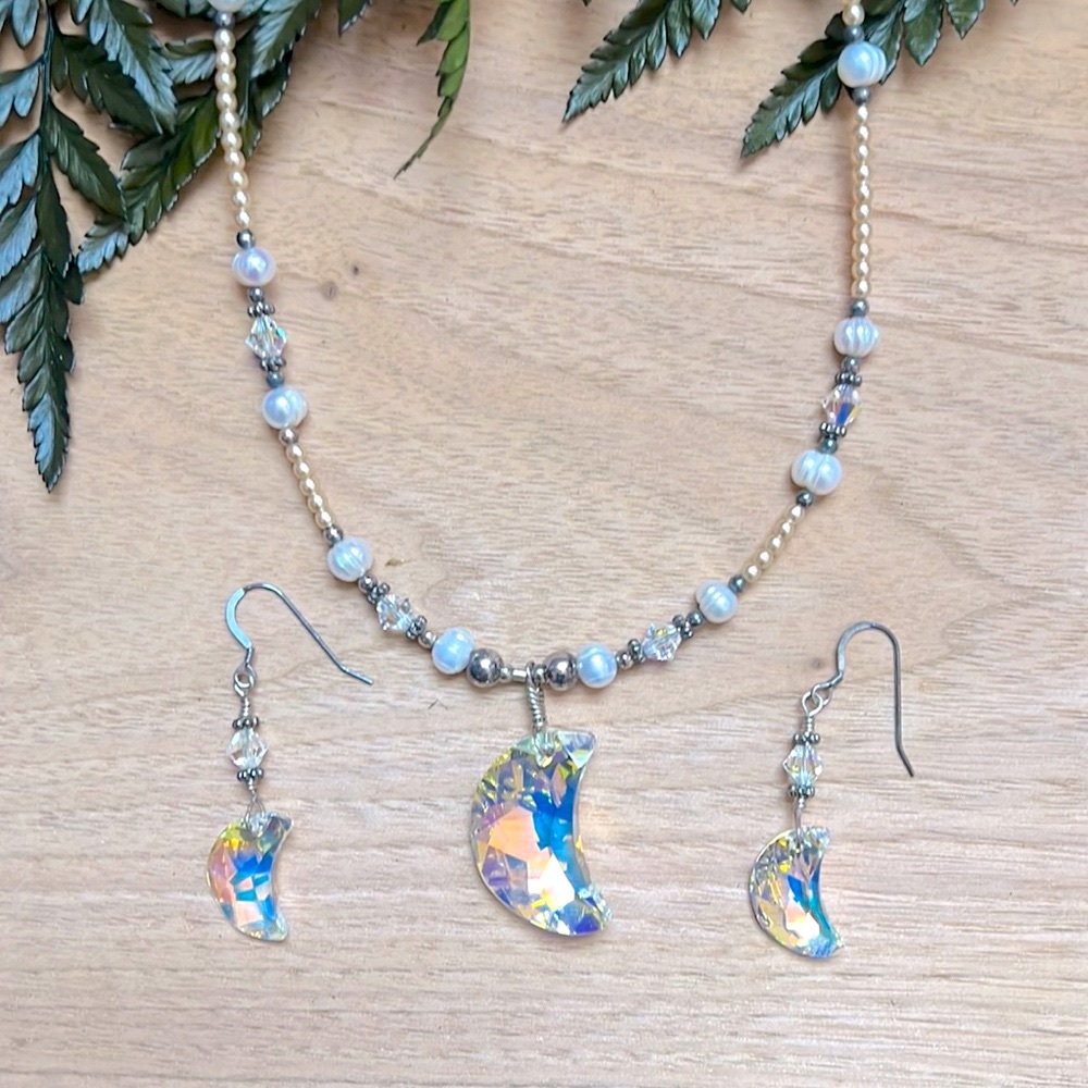 Crystal Moon Boho Necklace and Earring Set